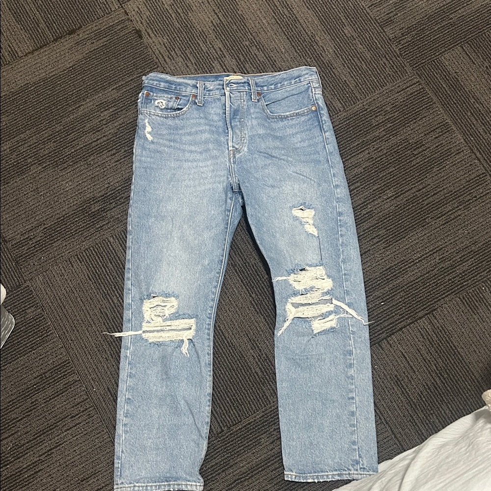 Levi's Light Blue Distressed Straight Leg Jeans